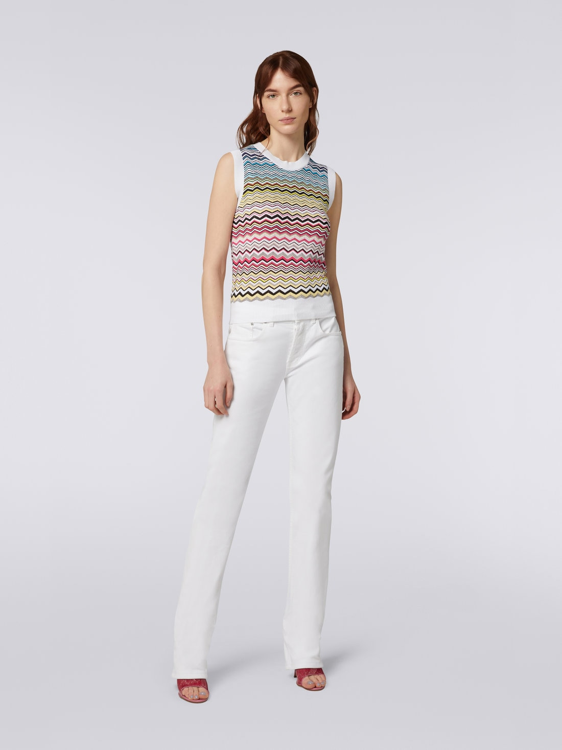 Sleeveless Cotton and viscose dégradé zigzag top - 2