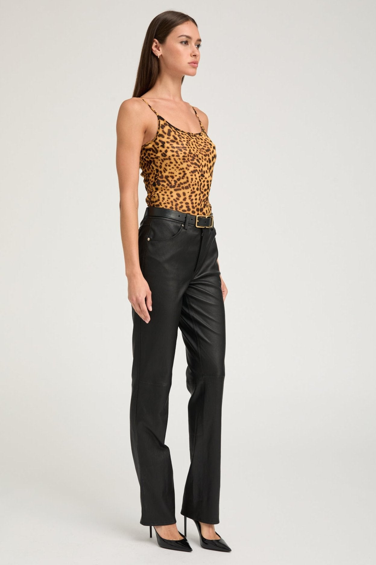 BLACK LEATHER 5 POCKET SLIM STRAIGHT - 6