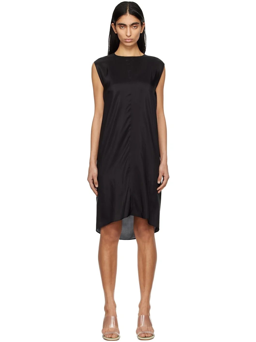 Black Light Silk Shift Midi Dress - 1