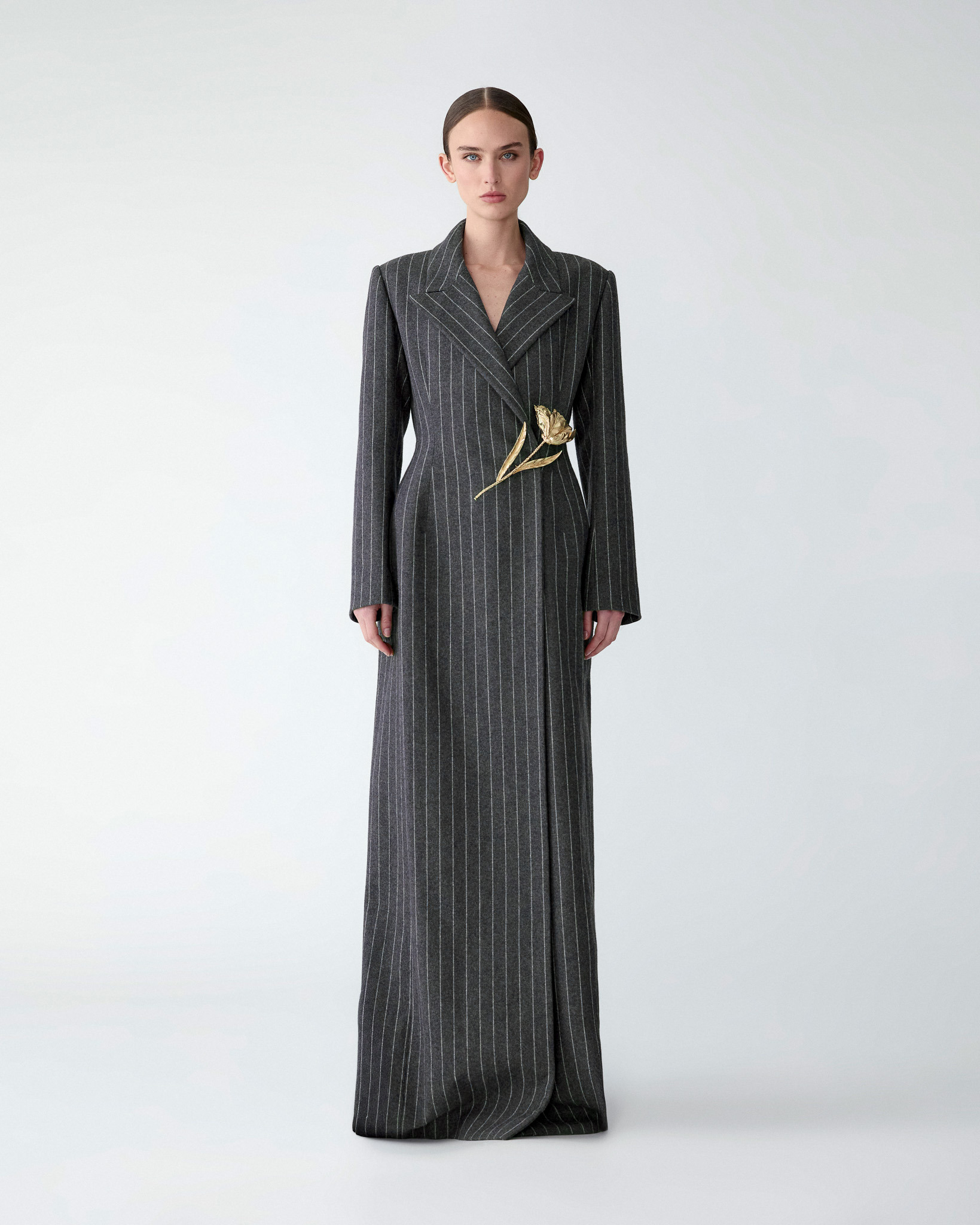 Peak Lapel Pinstripe Coat - 2