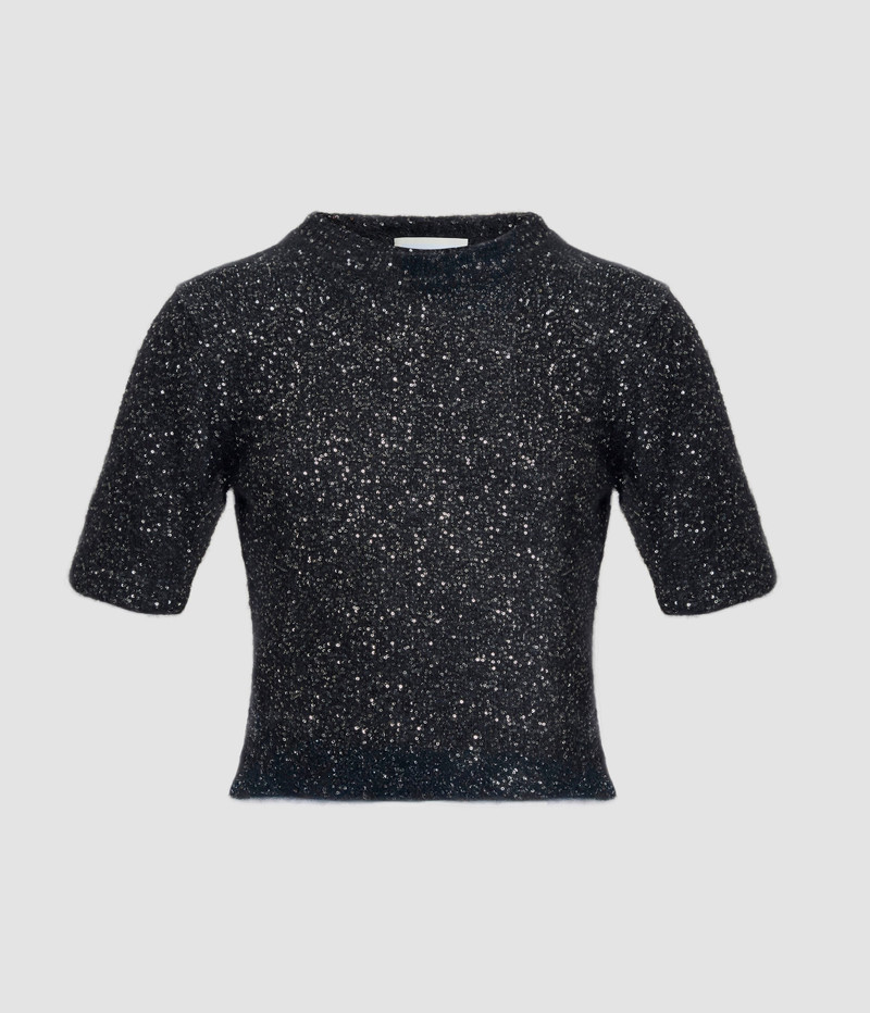 SEQUIN SHORT SLEEVE KNIT TOP 1