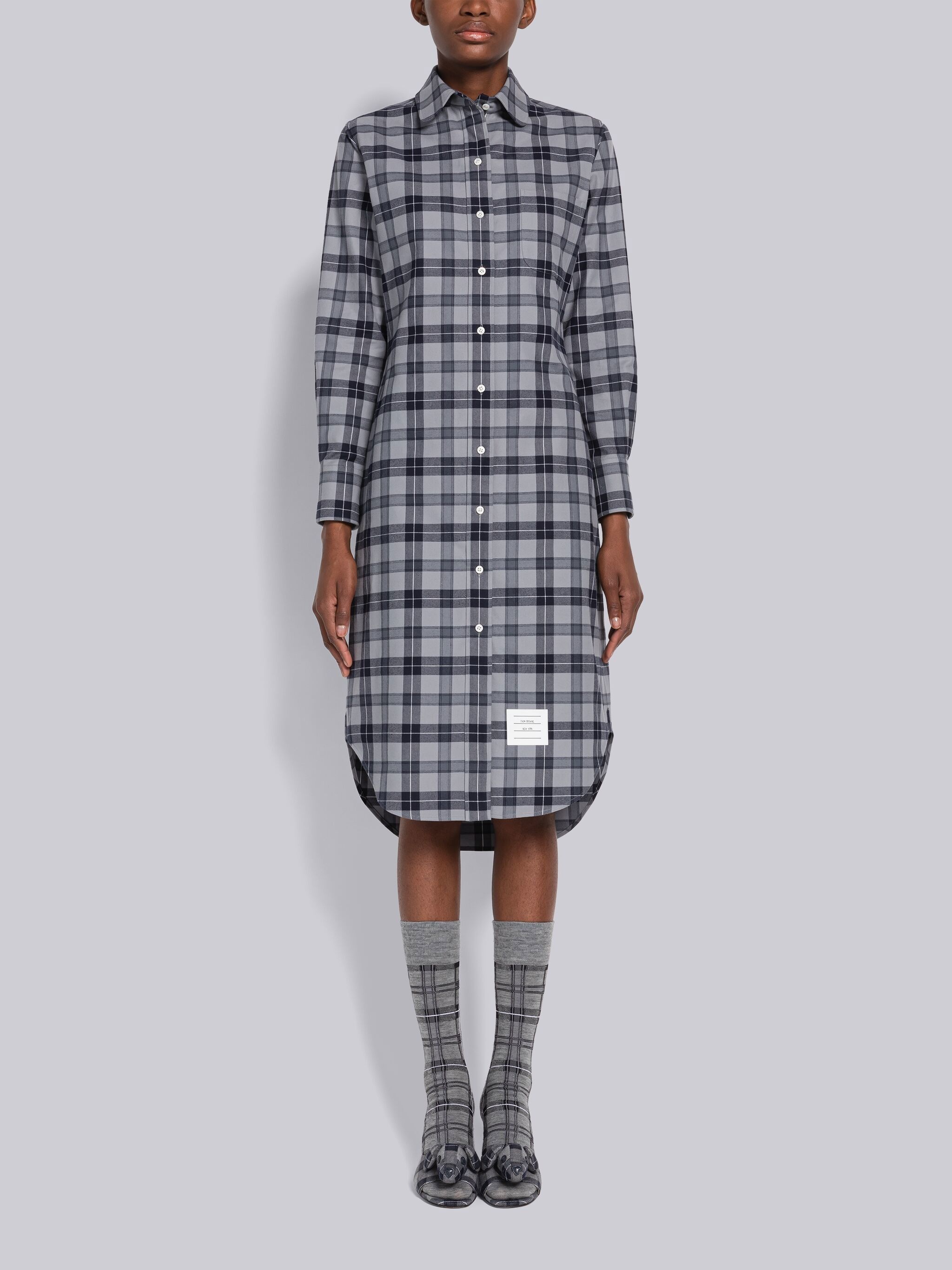 Tartan Flannel Round Collar Shirtdress - 1