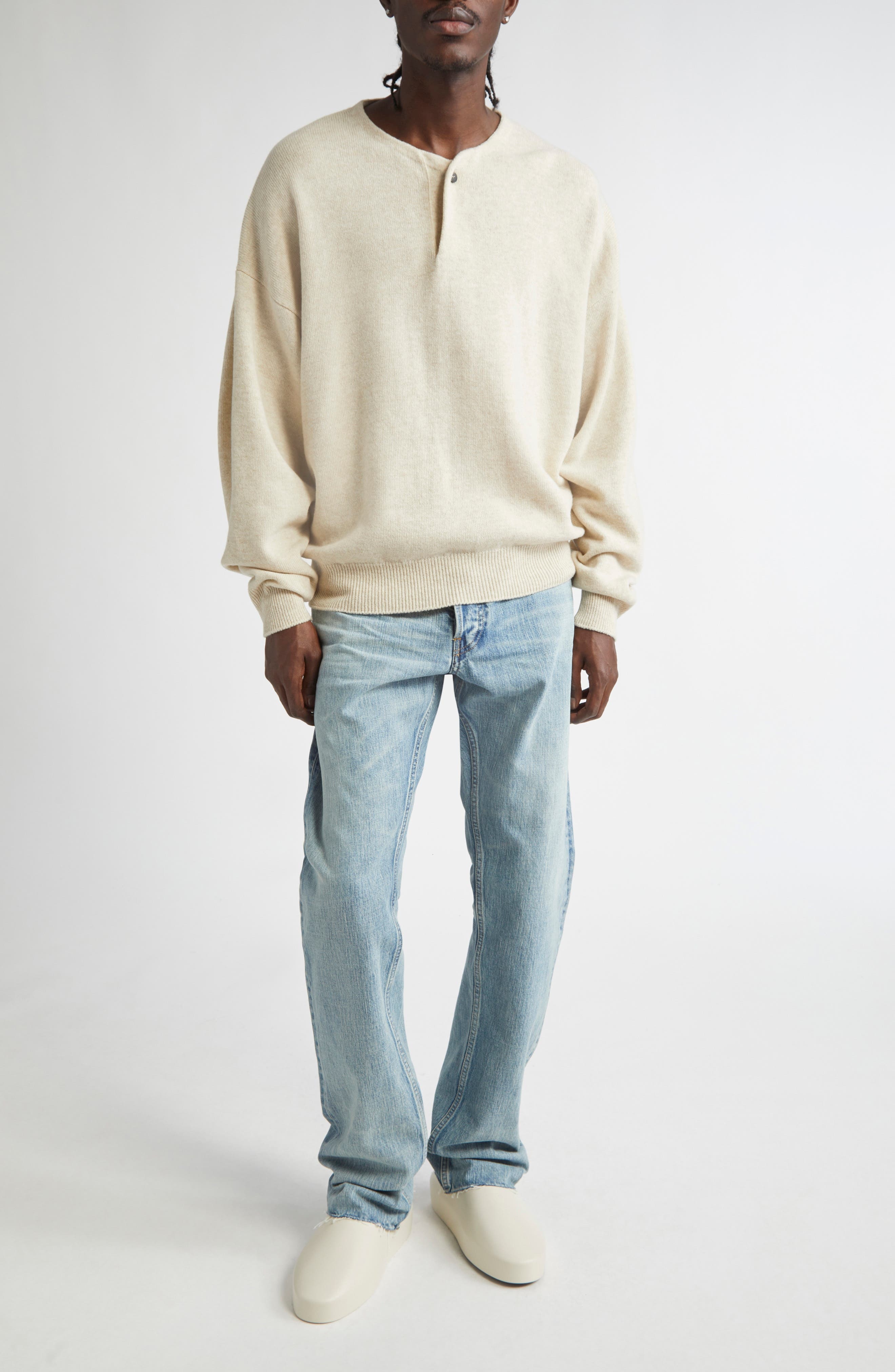 Fear of God Fine Knit Merino Wool Henley in Heather Beige at Nordstrom - 2