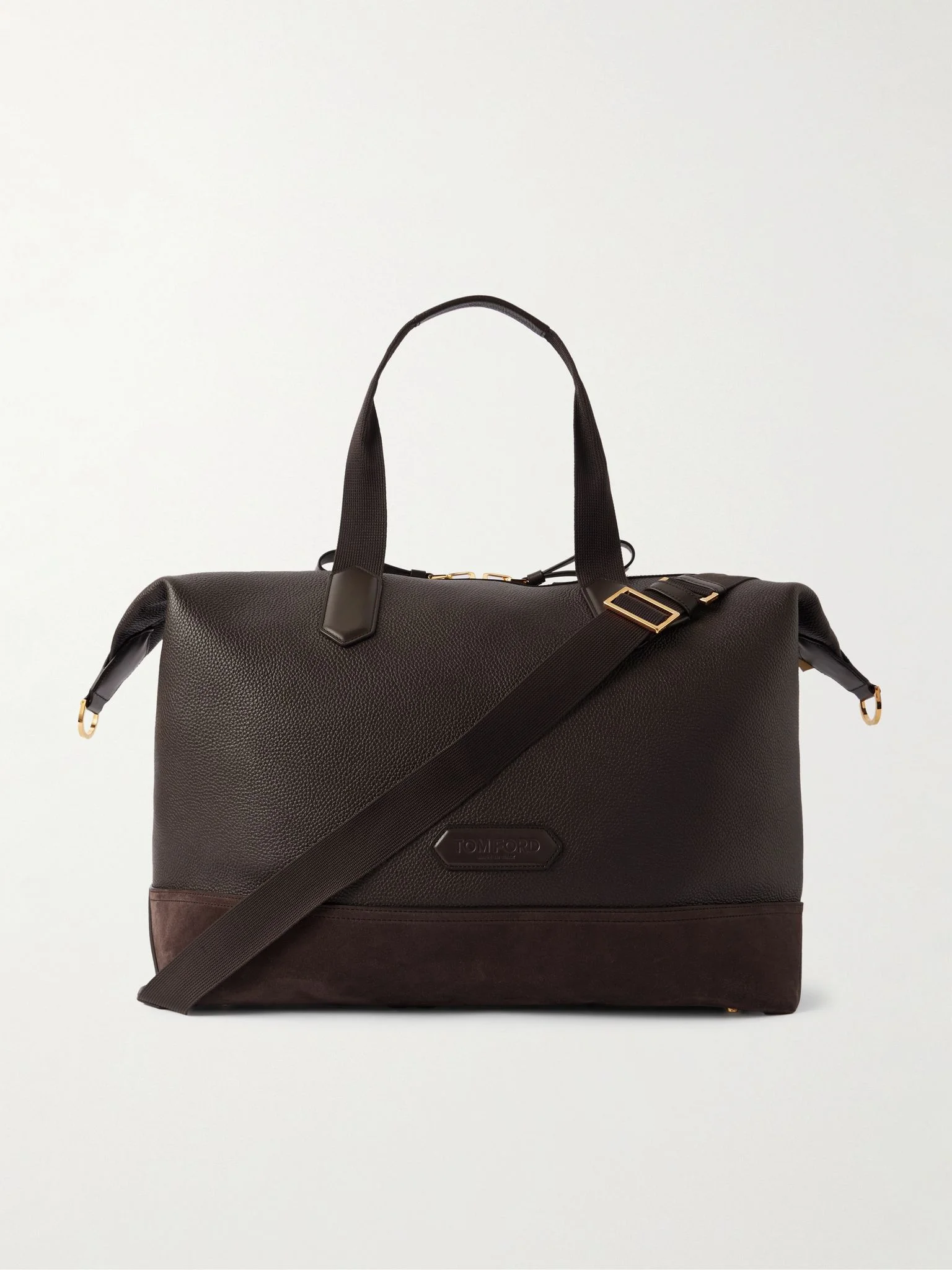 Suede-Trimmed Full-Grain Leather Weekend Bag Brown - 1