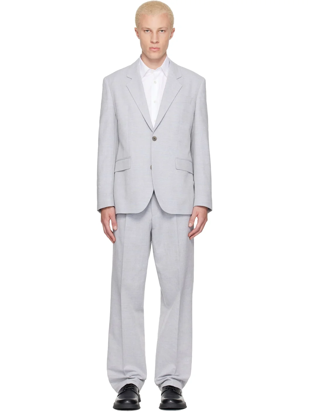 Blue Two-Piece Modern-Fit Herringbone Twill Suit - 1