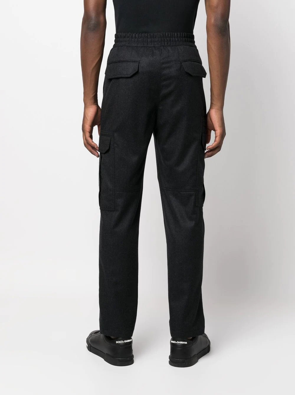 drawstring wool cargo trousers - 4