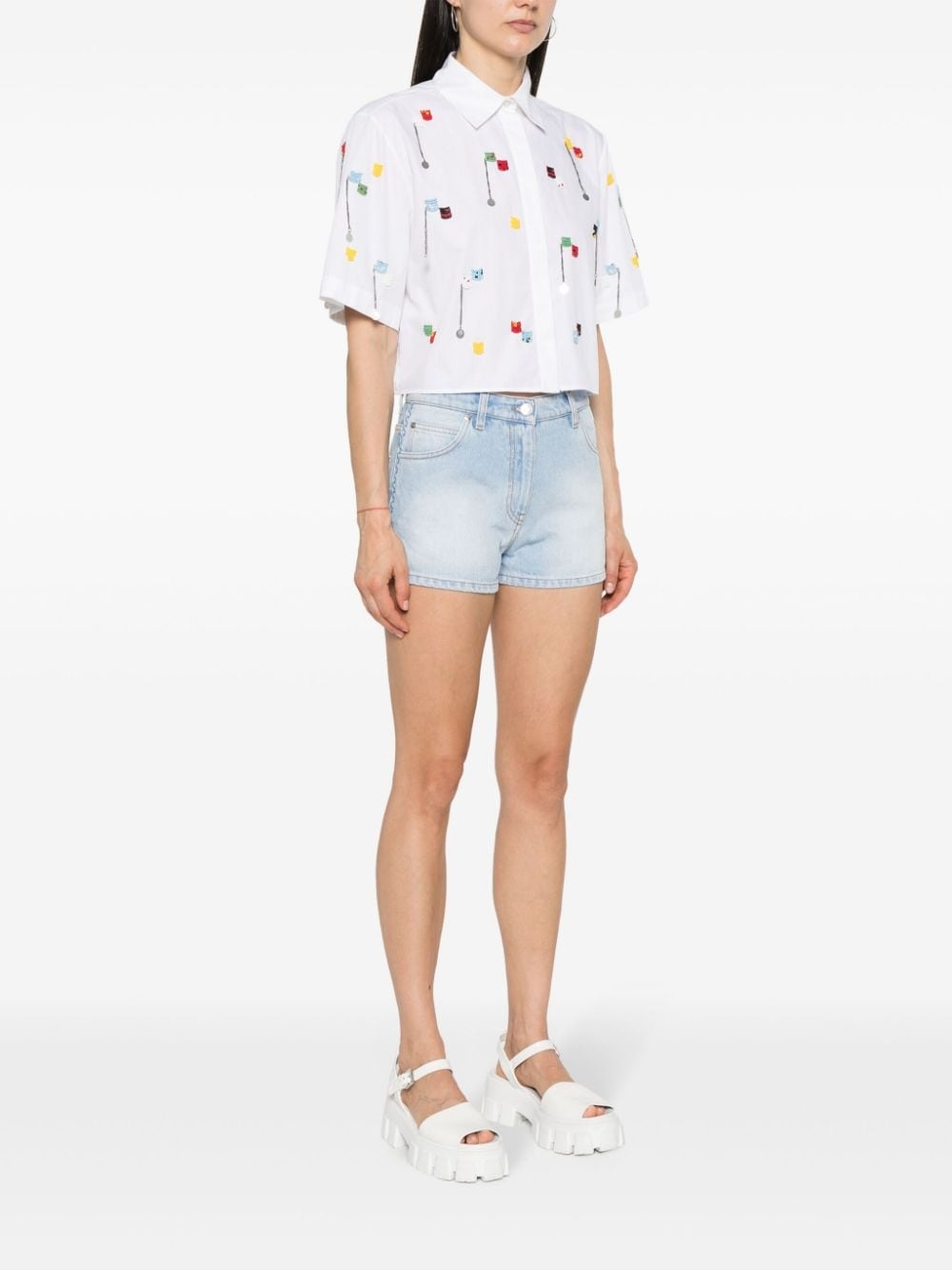 logo-embroidered denim shorts - 3