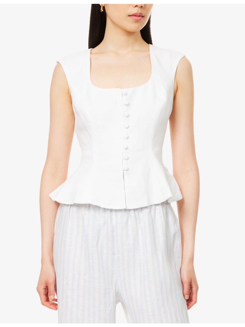 Paolina Peplum-Hem Linen Top - 3