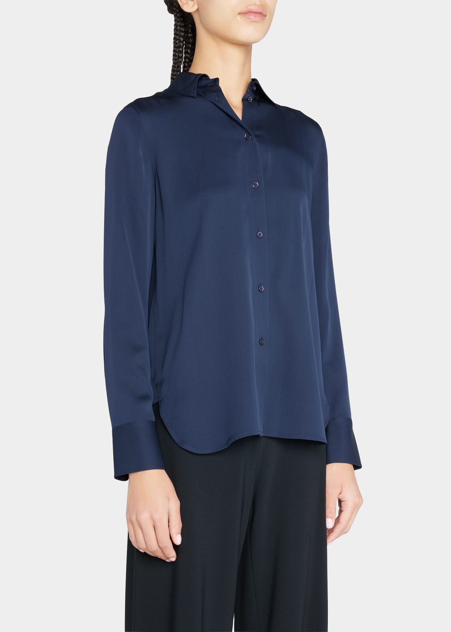 Slim-Fit Long-Sleeve Stretch-Silk Blouse - 4