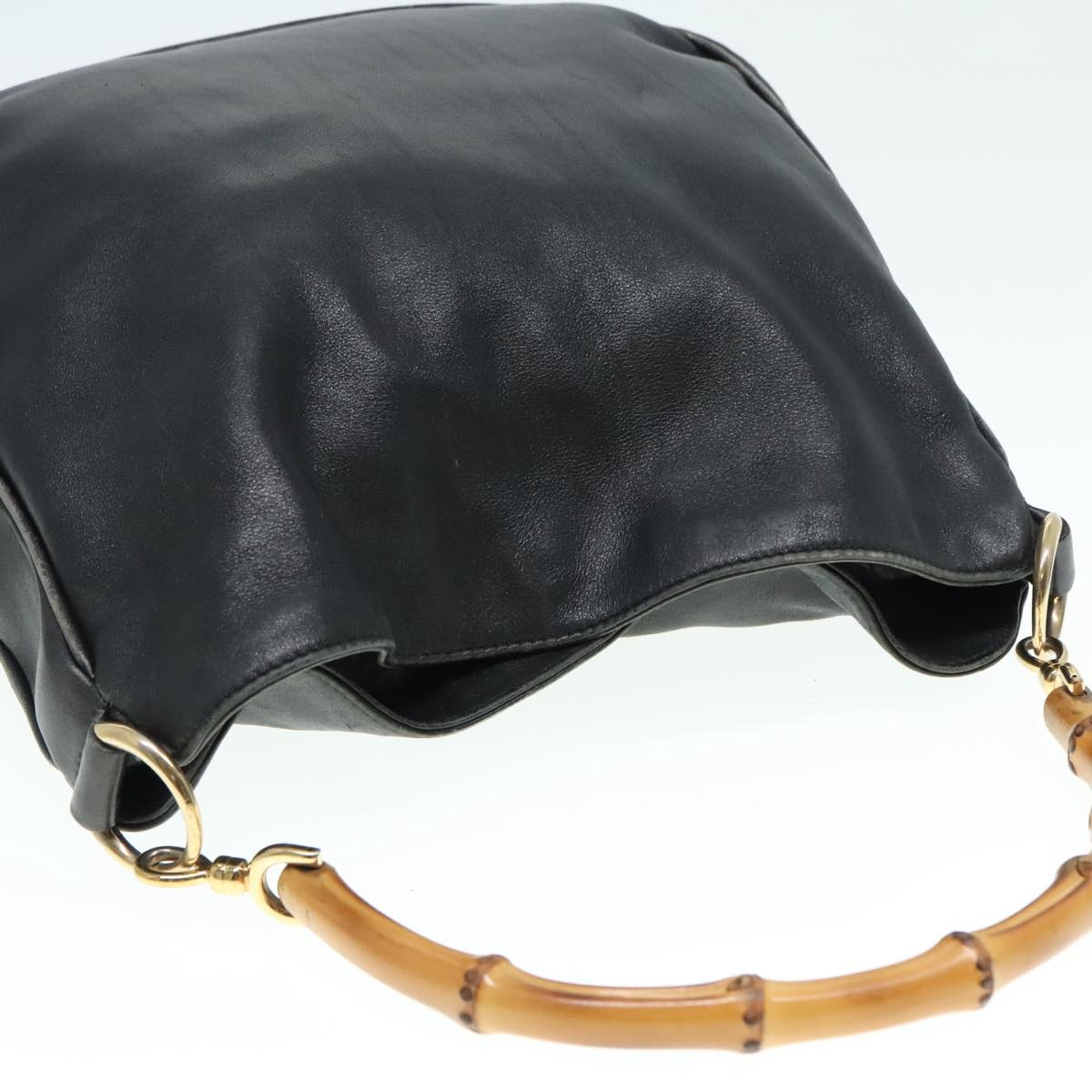 GUCCI Bamboo Hand Bag Leather Black Gold 001 1638 001 1638 - 6