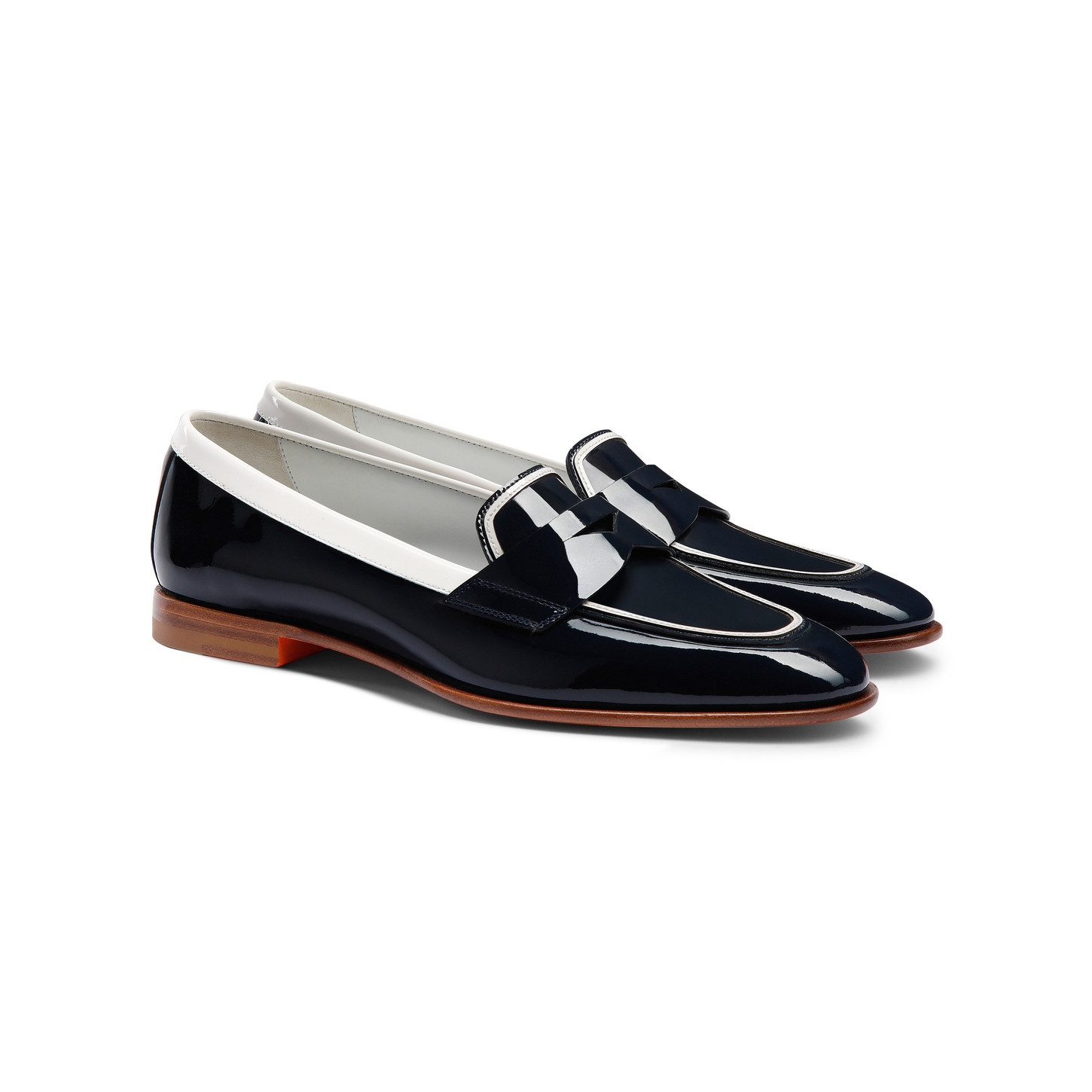Women's blue and white patent leather penny loafer - 3
