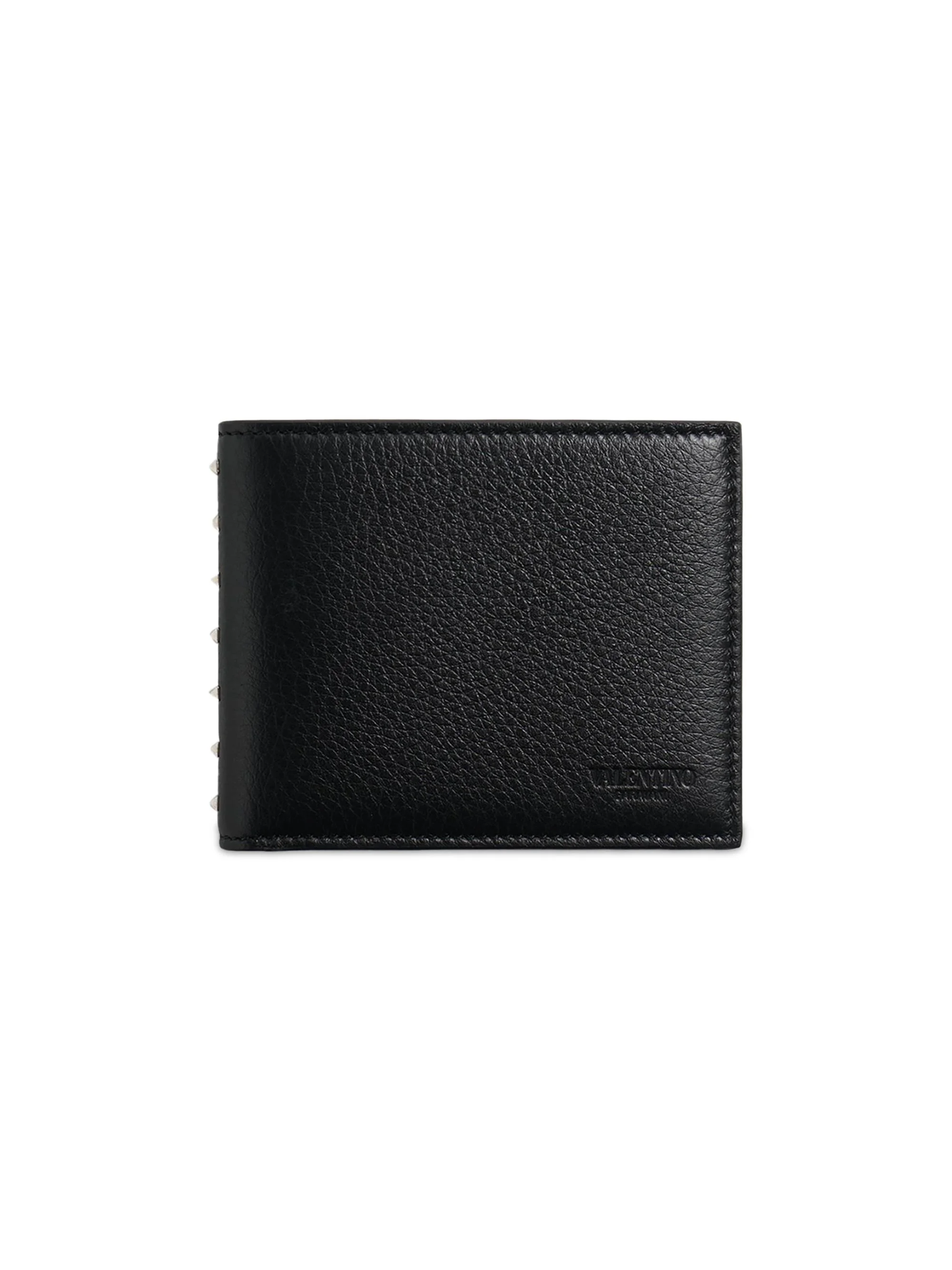 Men's Rockstud Wallet in Grainy Calfskin - Black - 1