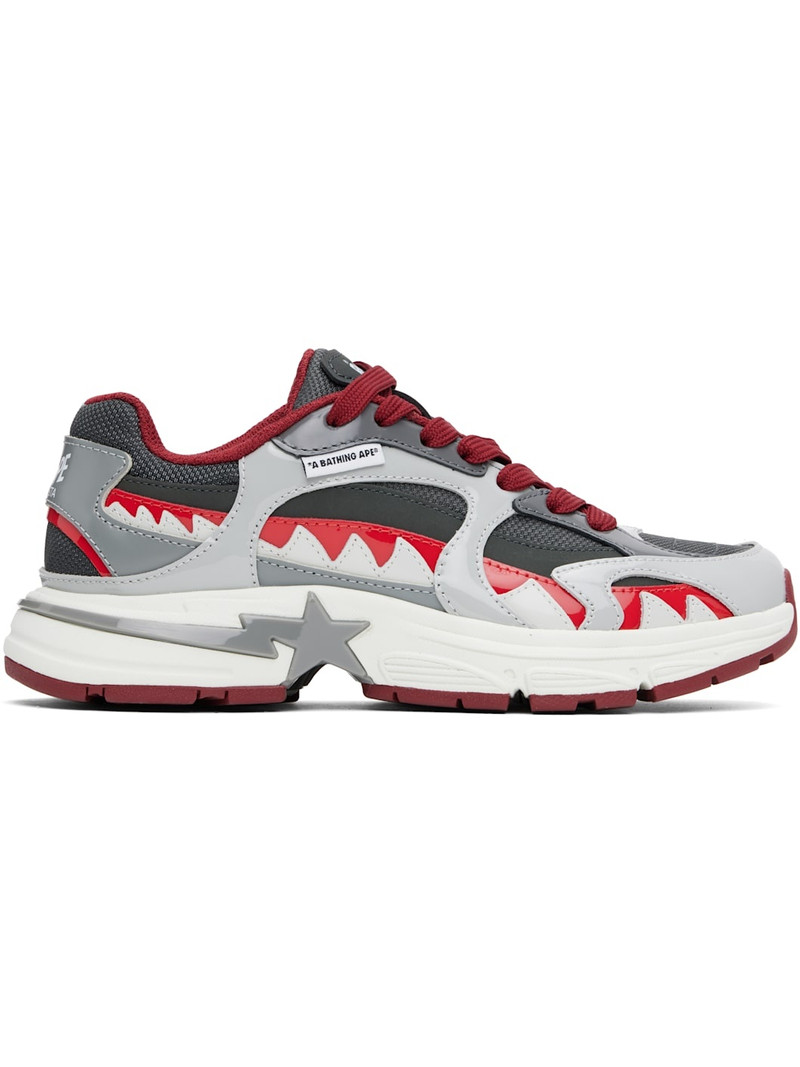 Gray & Red 'BAPE' Shark STA #3 Sneakers - 1