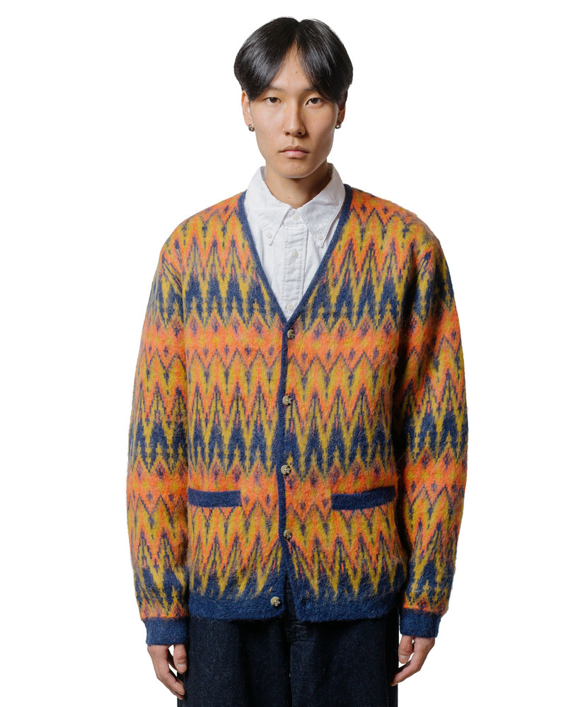 BEAMS PLUS Cardigan Jacquard Chevron Pattern Navy outlook