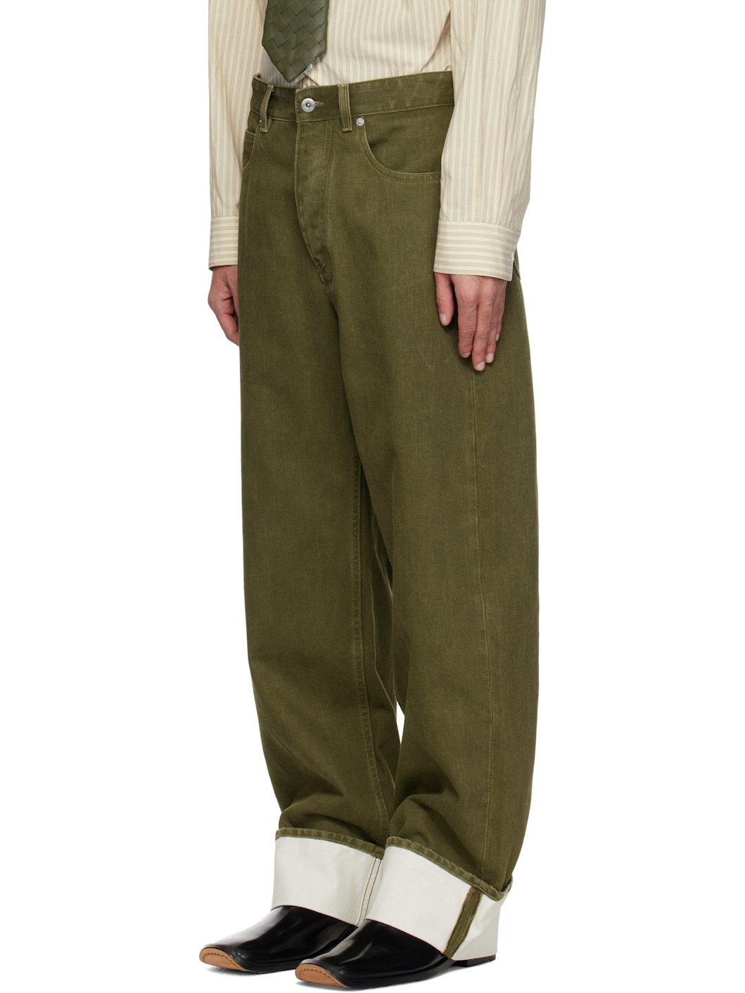 Khaki Colored Turned Up Jeans - 4