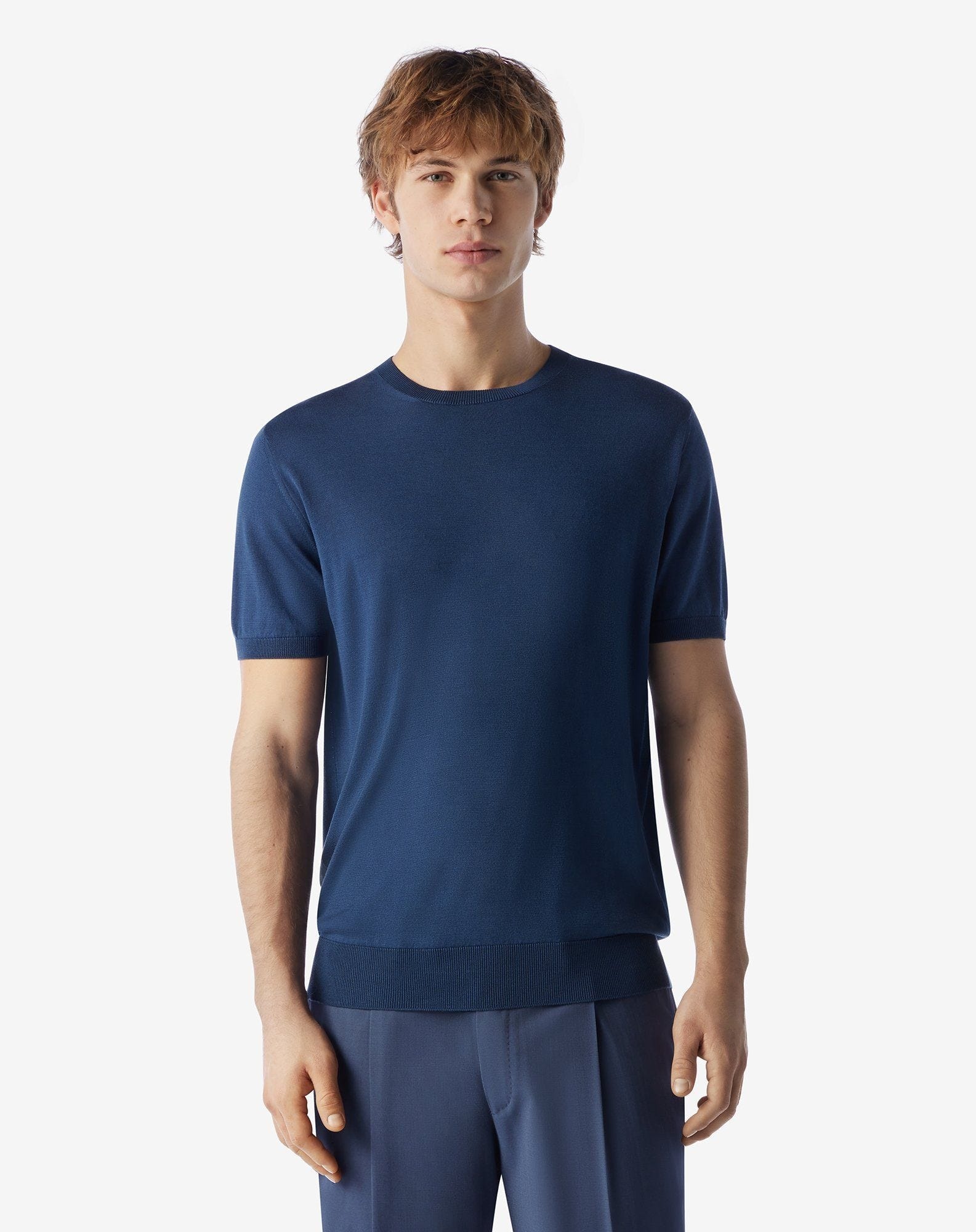 China blue pure silk crew neck knitwear - 2