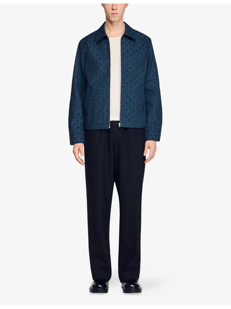Sandro Square-Pattern Zip-Up Denim Jacket outlook