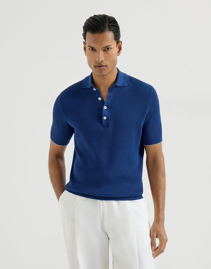 Cotton half English rib knit polo shirt 2