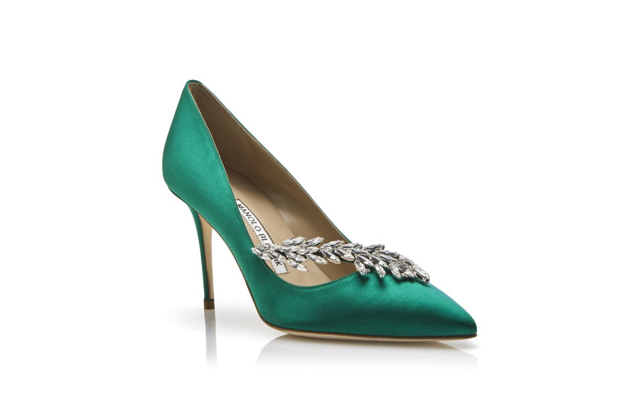 Green Satin Jewel Buckle Pumps - 3