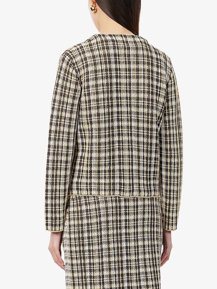 Check-pattern linen-blend jacket - 4