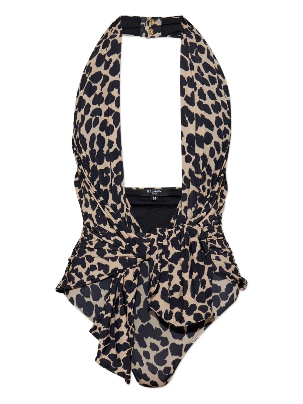 halter-neck leopard-print swimsuit - 1