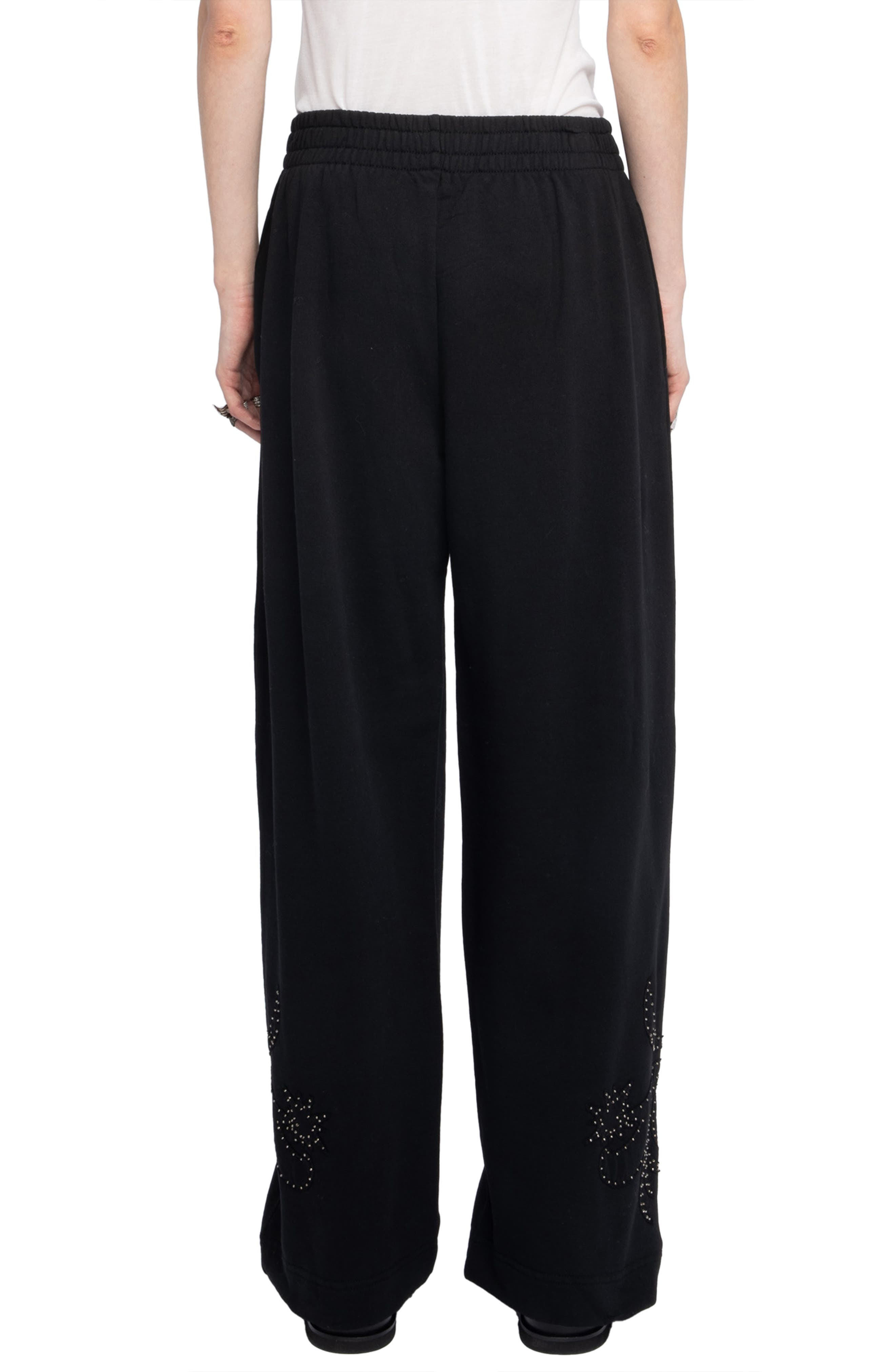 Zadig & Voltaire Clem Mo Patch Stud Cotton Wide Leg Sweatpants in Black at Nordstrom - 2