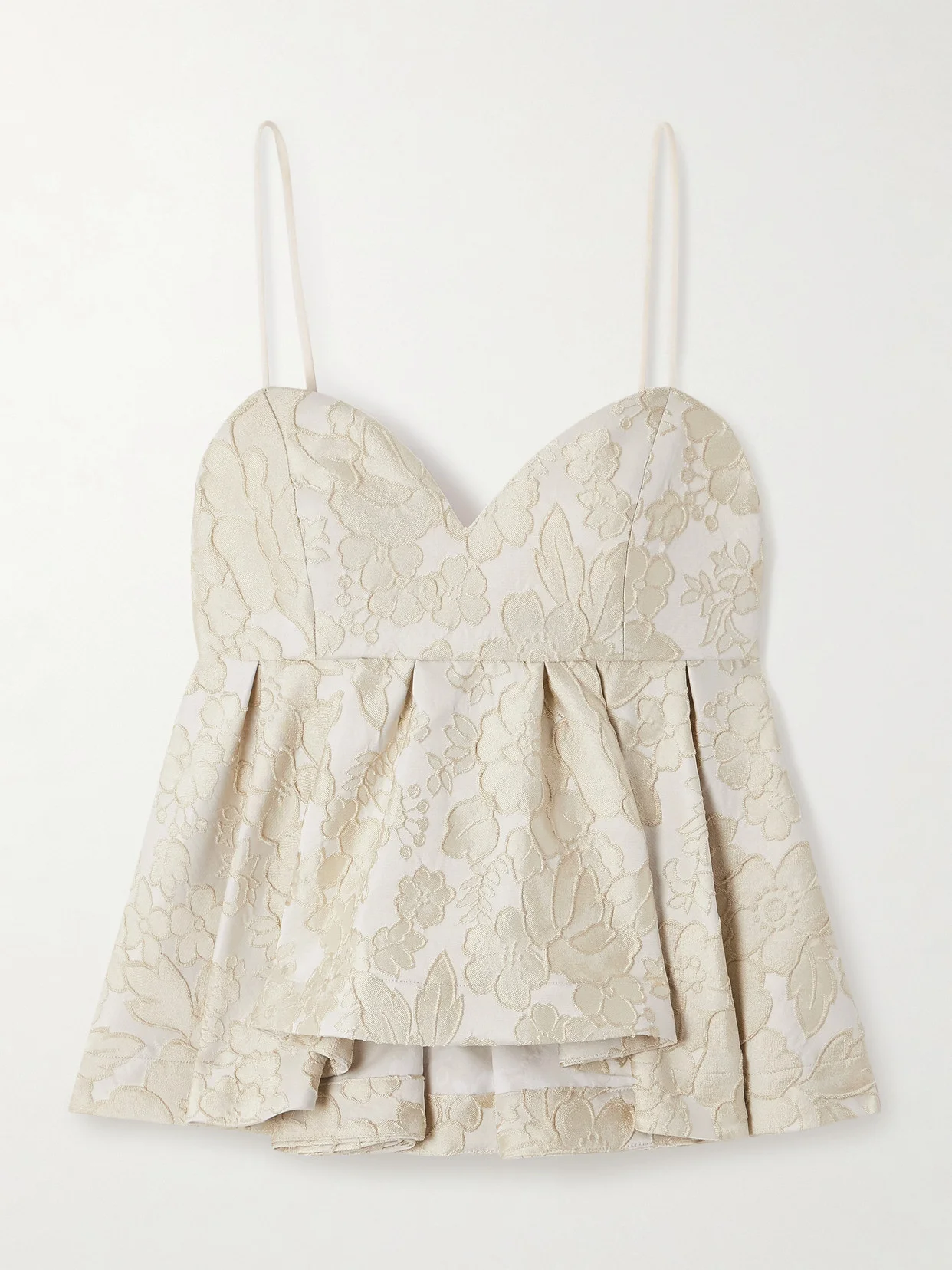 Satine Floral-jacquard Matelassé Peplum Camisole - 1