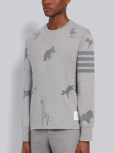 Thom Browne Light Grey Cotton Jersey Tonal Multi-Animal Icon 4-Bar Long Sleeve Tee outlook