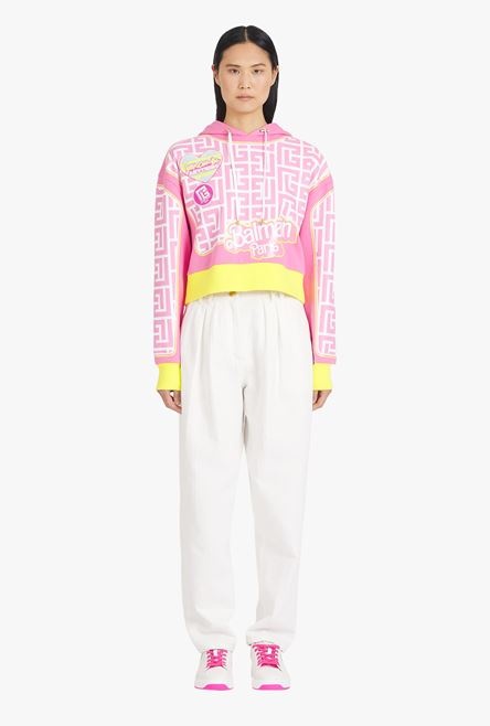 Balmain x Barbie - Pink eco-designed cotton cropped sweatshirt pink Balmain logo print - 4