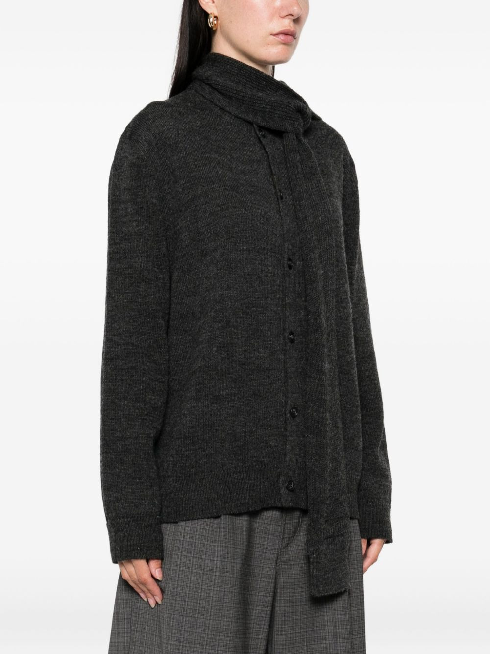 buttoned tie-neck cardigan - 3