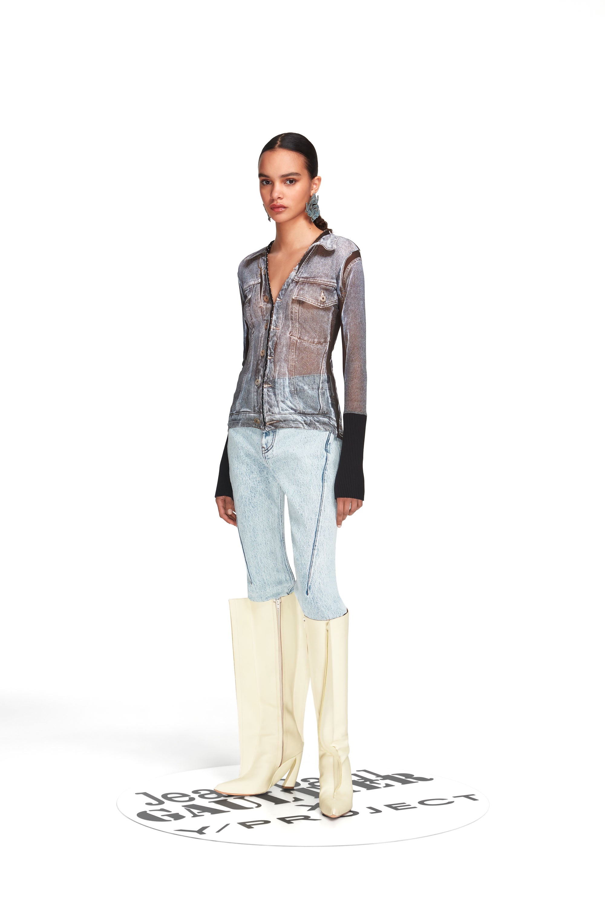 Trompe L'oeil Denim Hook and Eye Top - 4