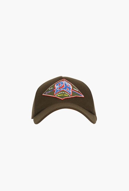 Khaki wool cap with Balmain badge - 1