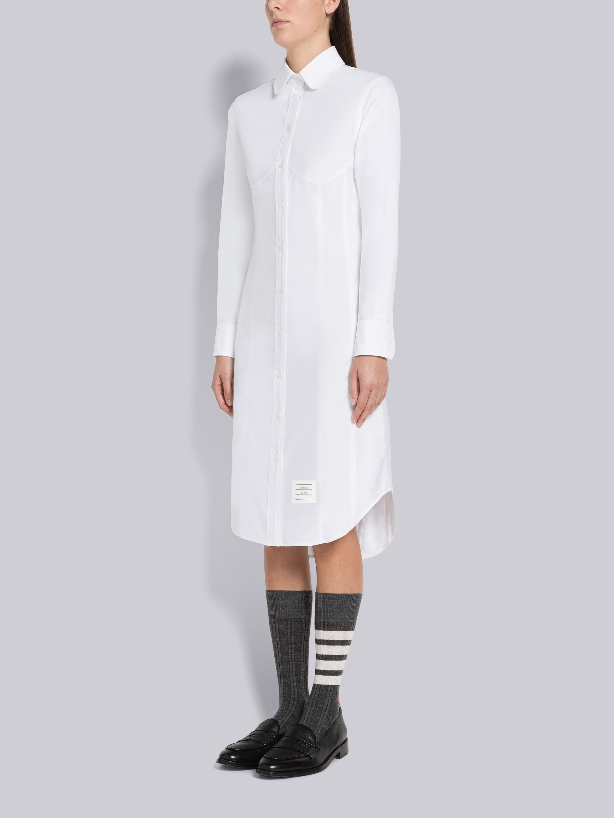 Oxford Round Collar Corset Seam Shirtdress - 2