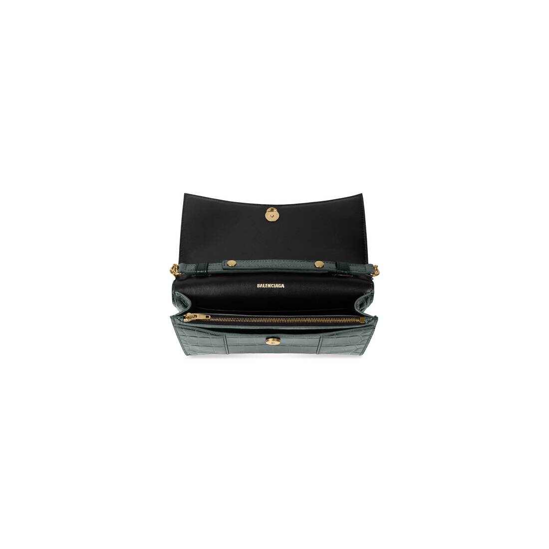 Women's Hourglass Wallet With Chain Crocodile Embossed in Forest Green - 4