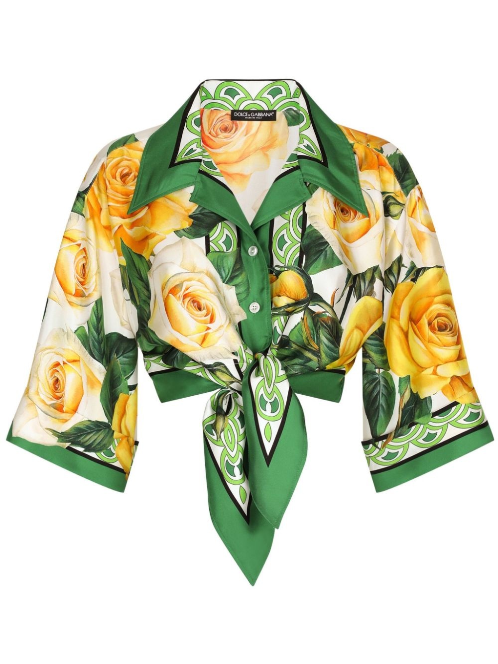 rose-print cropped silk shirt - 1