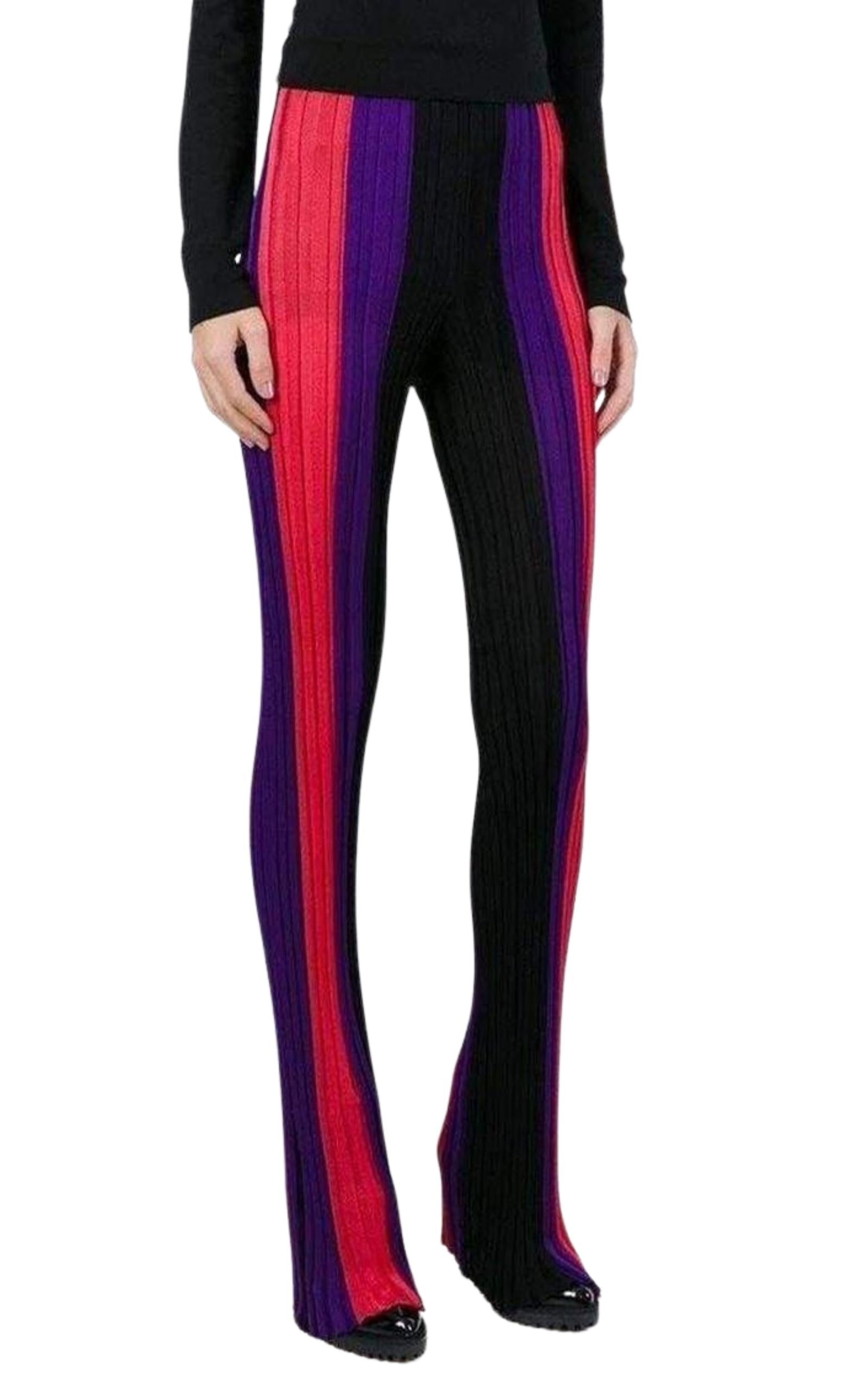 High Waist Ribbed Striped Pants - 5