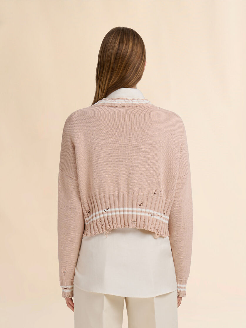 BEIGE DISHEVELLED COTTON SWEATER - 3