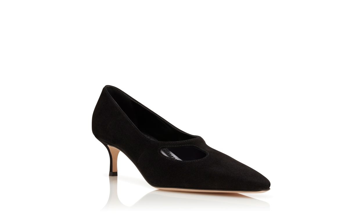 Black Suede Cut Out Detail Pumps - 3