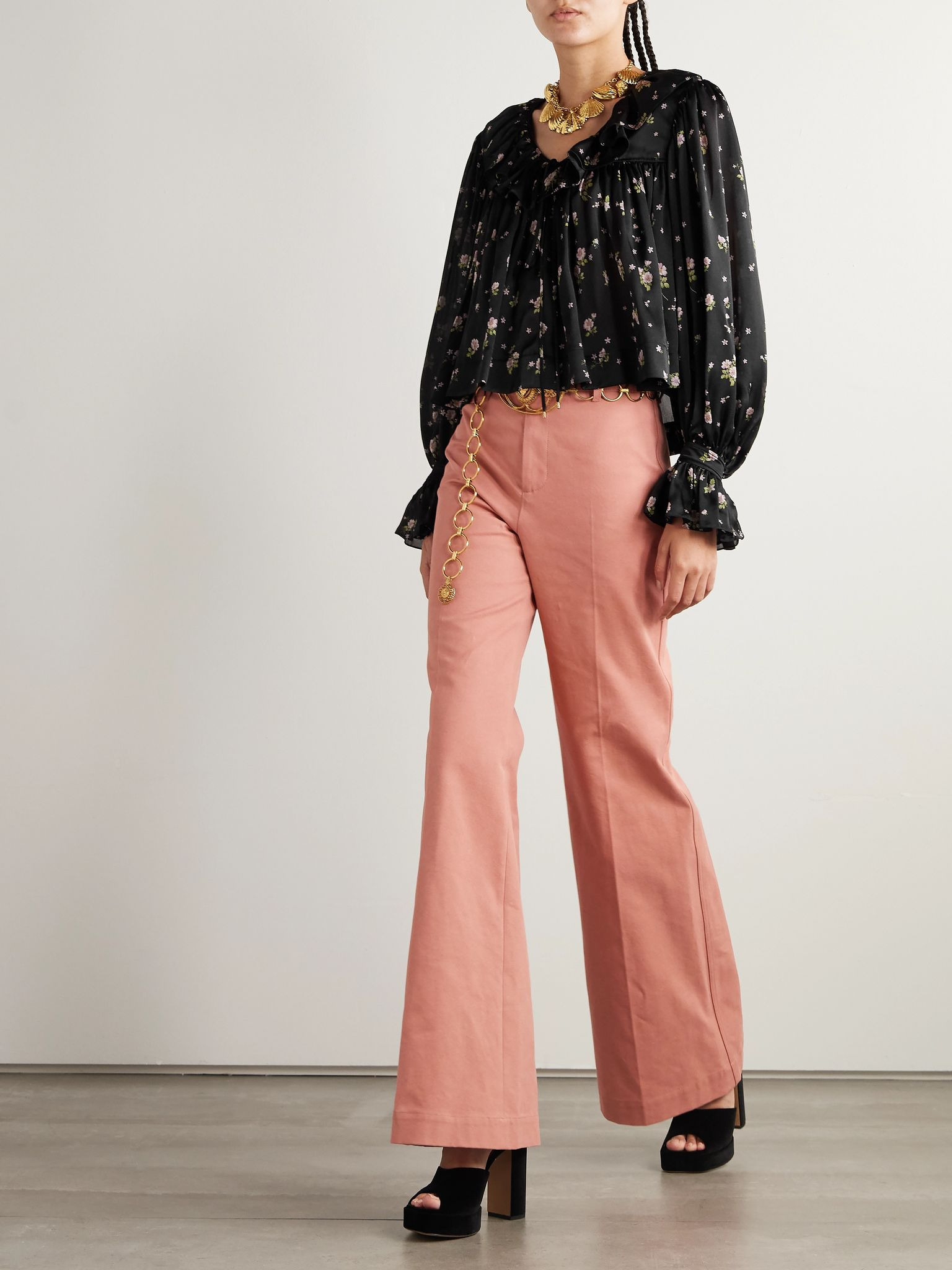 Printed silk-chiffon blouse Black - 2