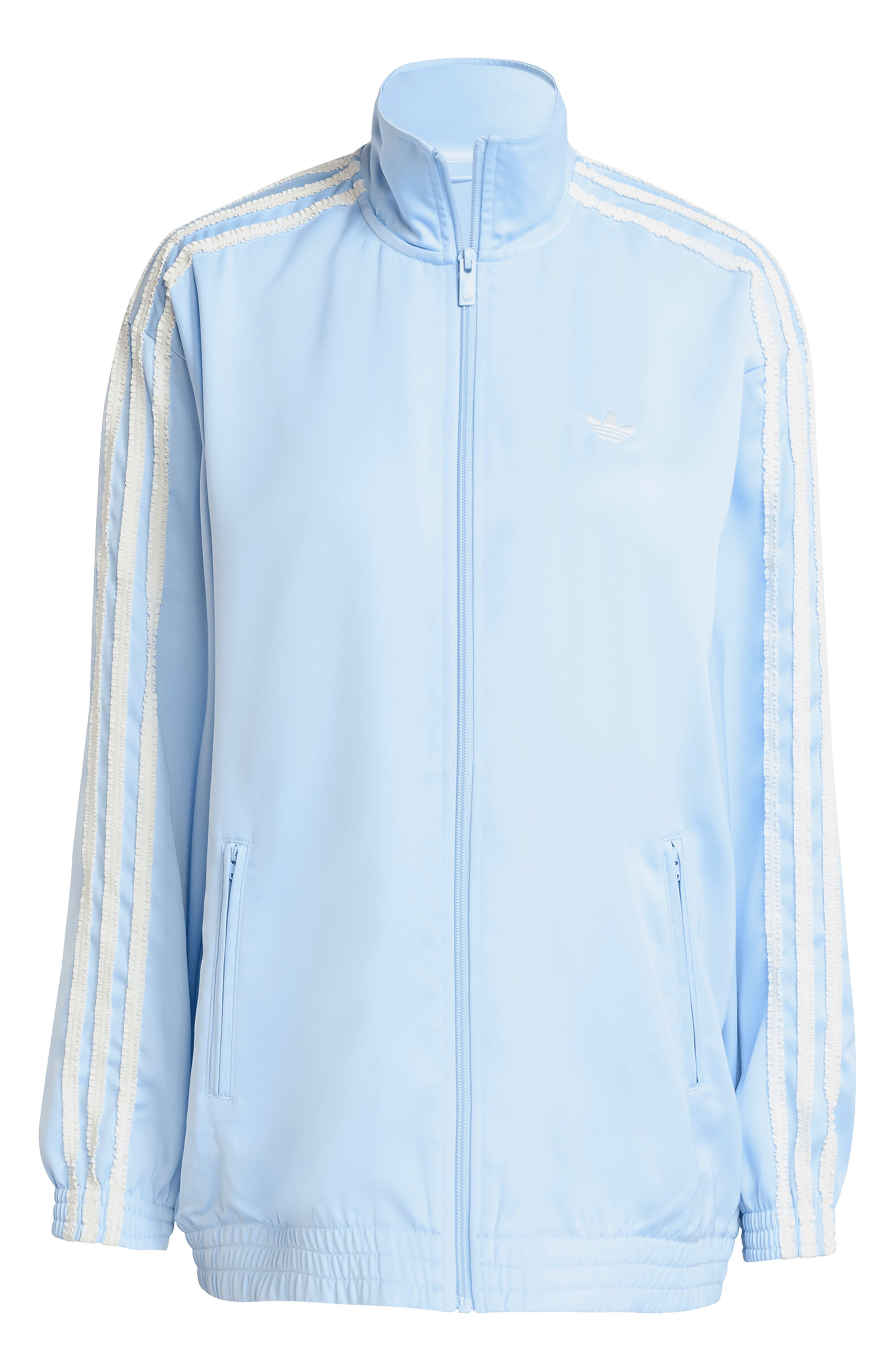 adidas Ruffle 3-Stripes Satin Track Jacket in Clear Sky at Nordstrom - 4