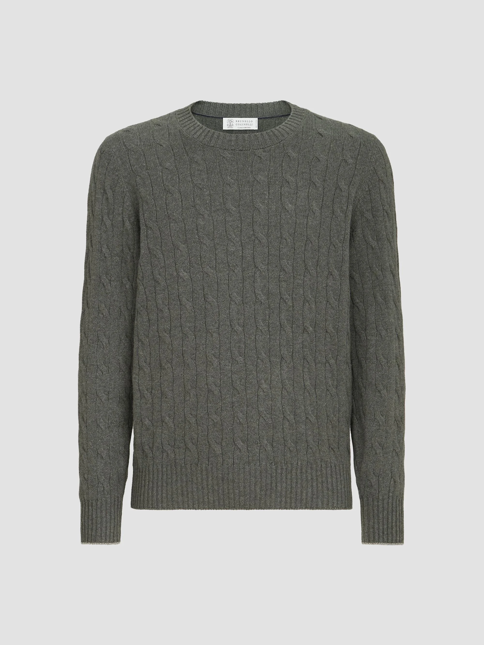 Men's Cashmere Cable Knit Sweater - Dark Green - 1