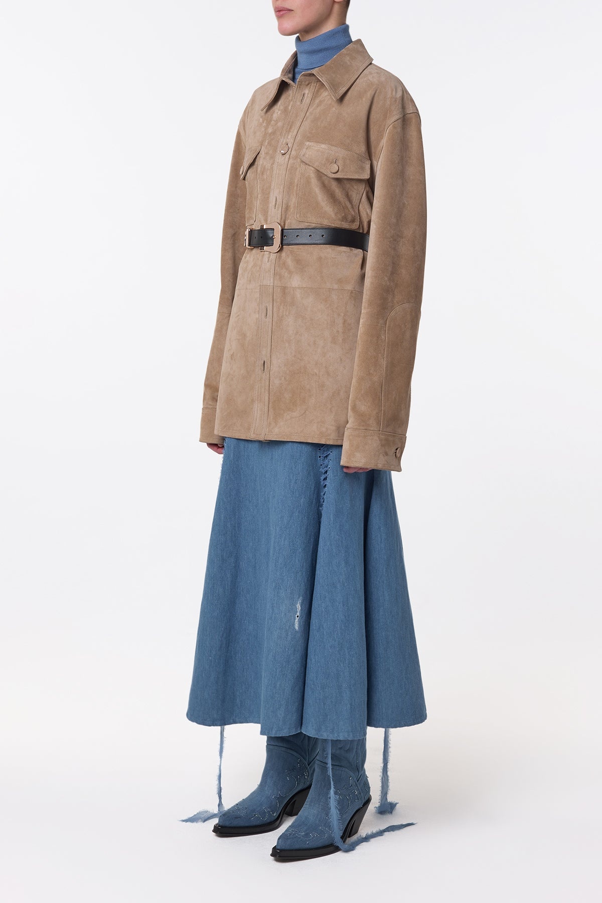 Irene Overshirt in Camel Suede - 4