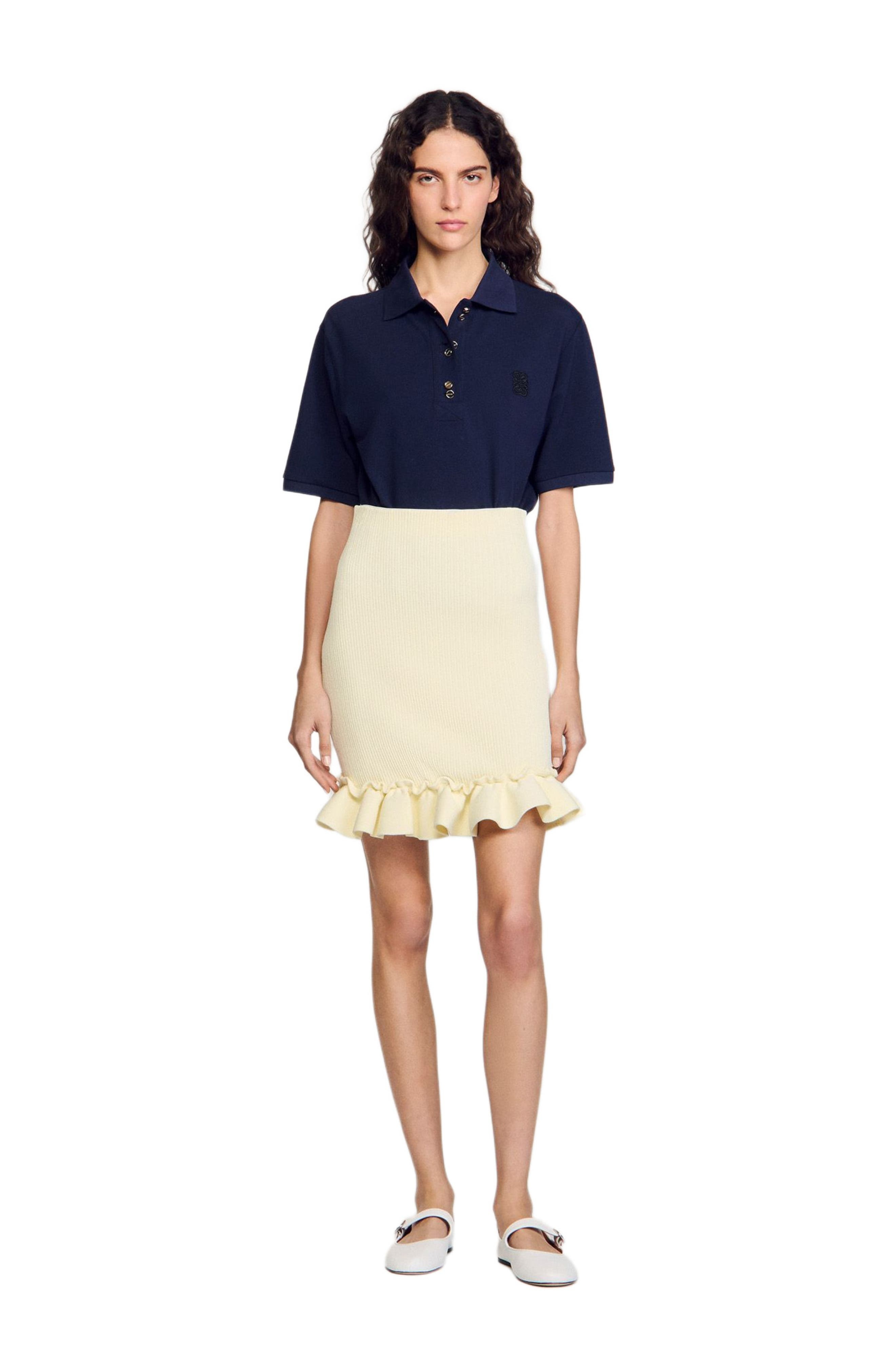 SANDRO Knitted skirt with ruffle in Light Yellow at Nordstrom - 3