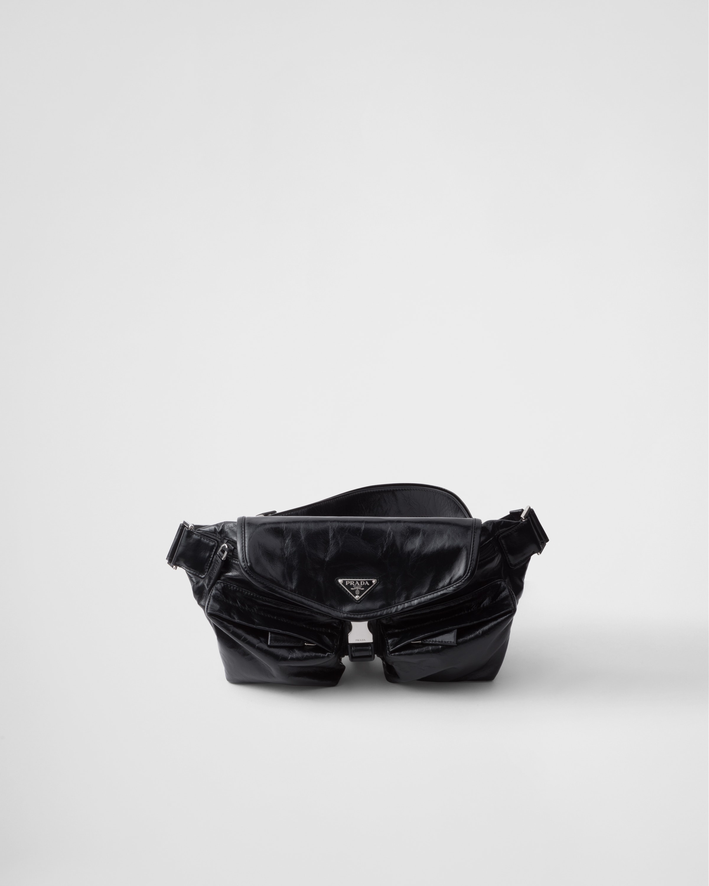 ショルダーバッグ PRADA Men Shoulder bag Burnt 2VH182BBE F0038 Black Leather Shoulder Bag With Charm | PRADA