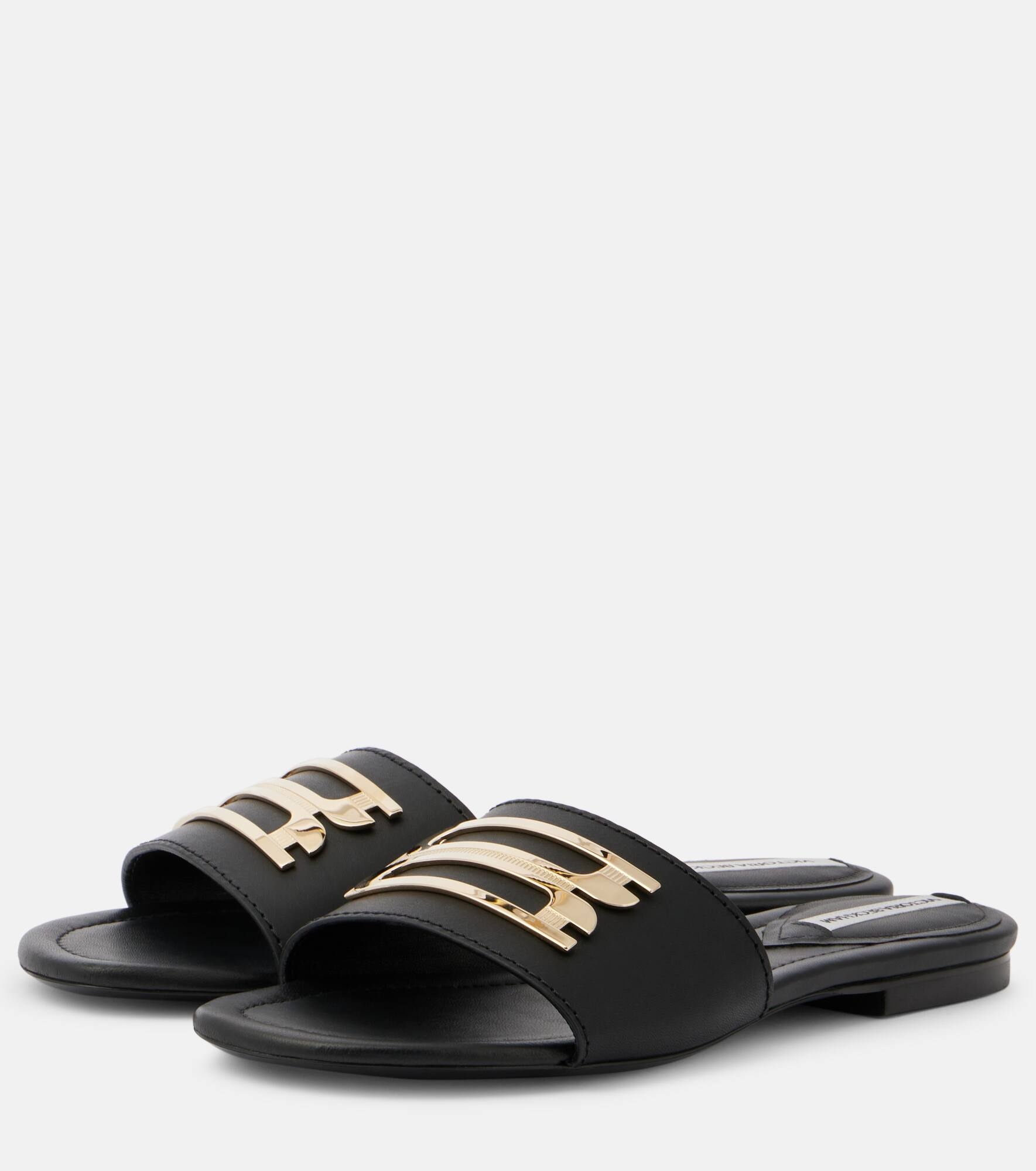 Logo leather slides - 4