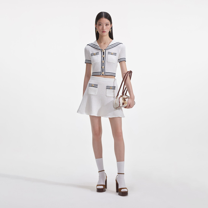 White Textured Knit Mini Skirt 1