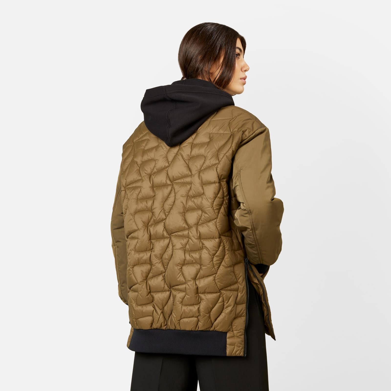 Long Quilted Bomber Jacket Green - 5