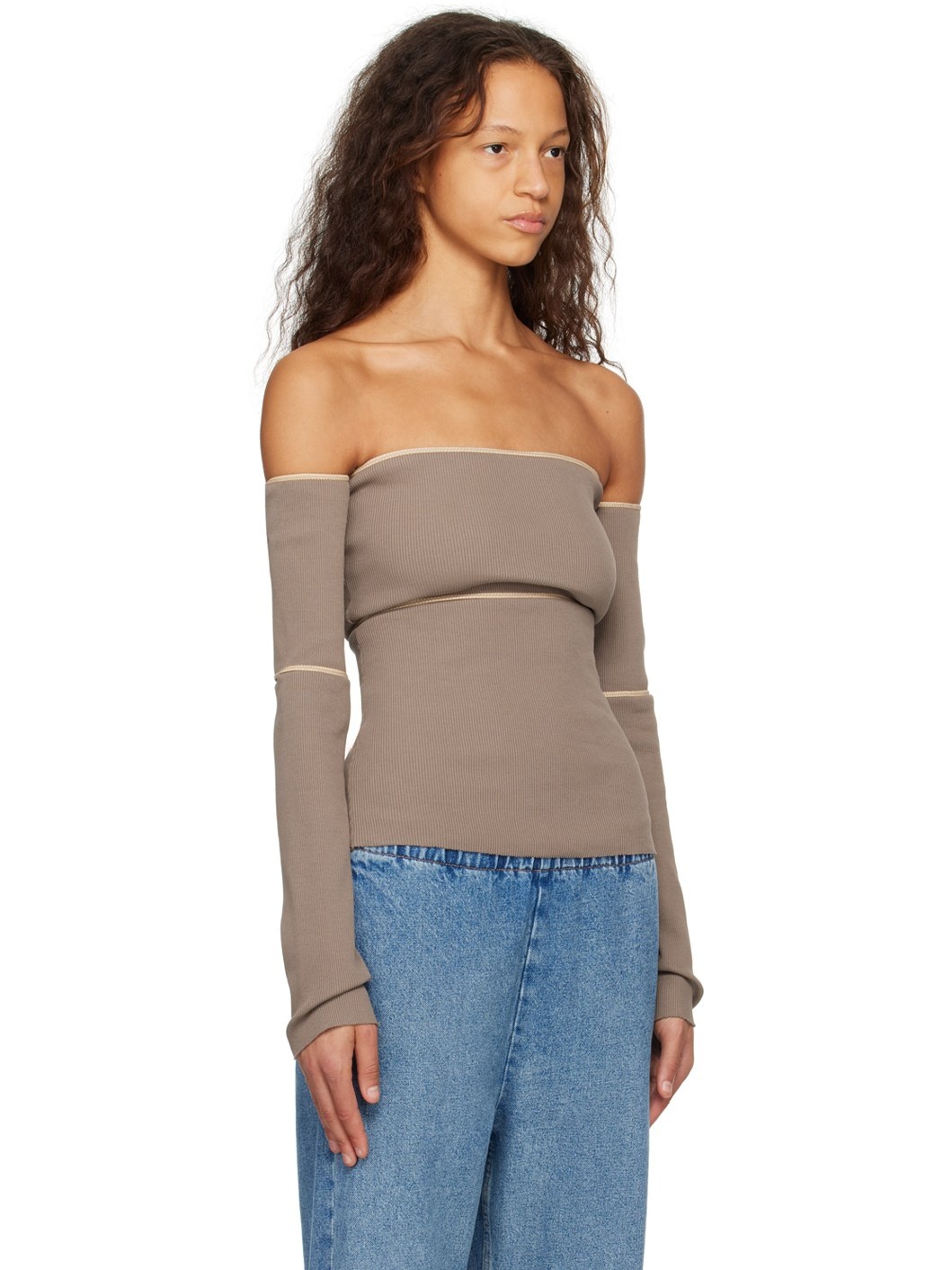 Taupe Off-The-Shoulder Blouse - 2