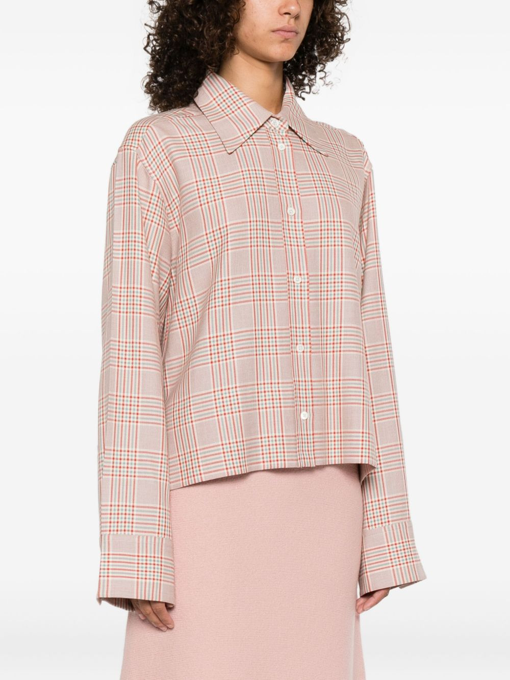 checked-pattern button-down shirt - 3