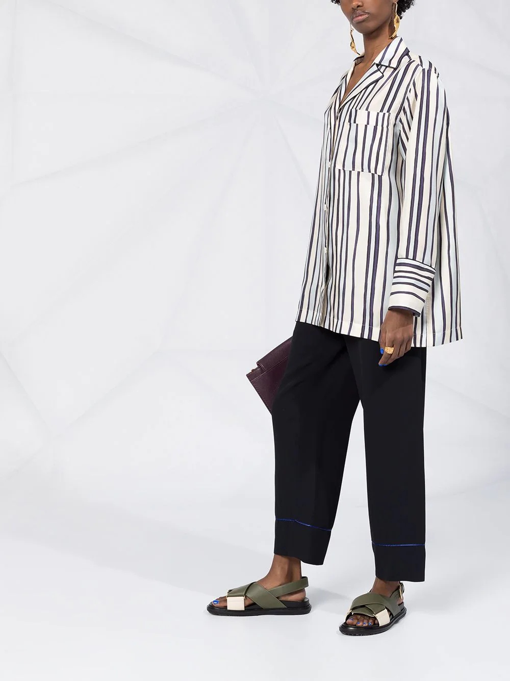 contrasting trim straight-leg trousers - 6